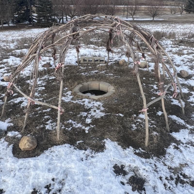 The willow frame of a sweat lodge