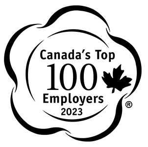 Black logo on white background, reading "Canada's Top 100 Employers 2023"