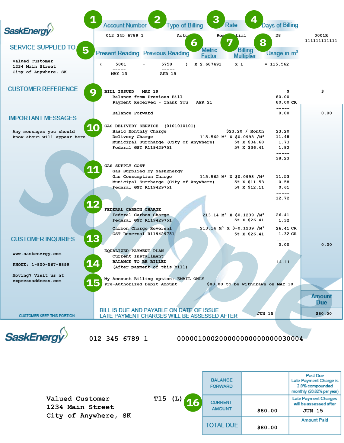 Sample SaskEnergy Residential Bill Sample SaskEnergy Residential Bill