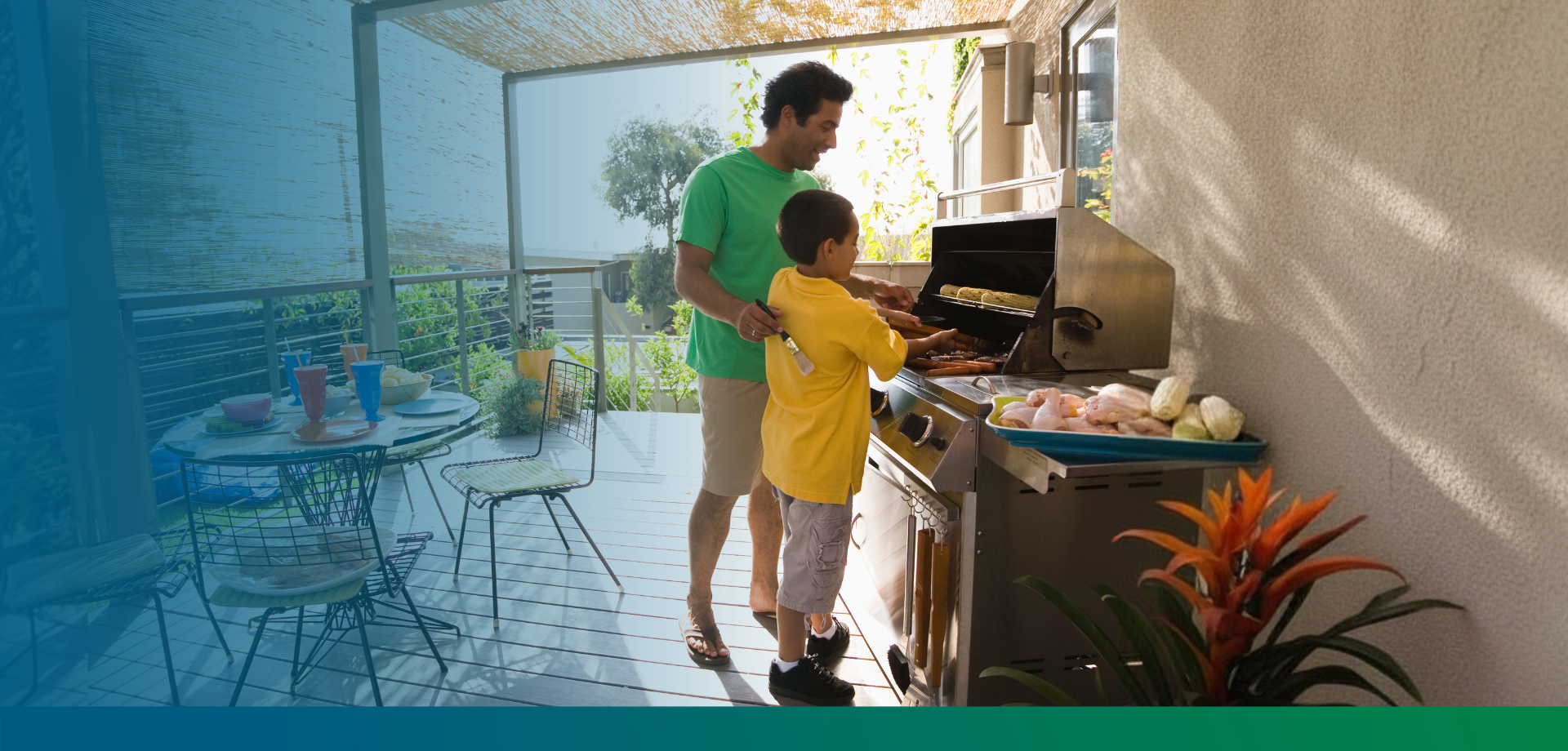 father and son barbecuing